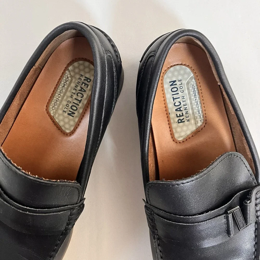 Kenneth Cole Reaction Callum 2.0 Black Leather Loafers Mens 9.5 M Slip On Dress